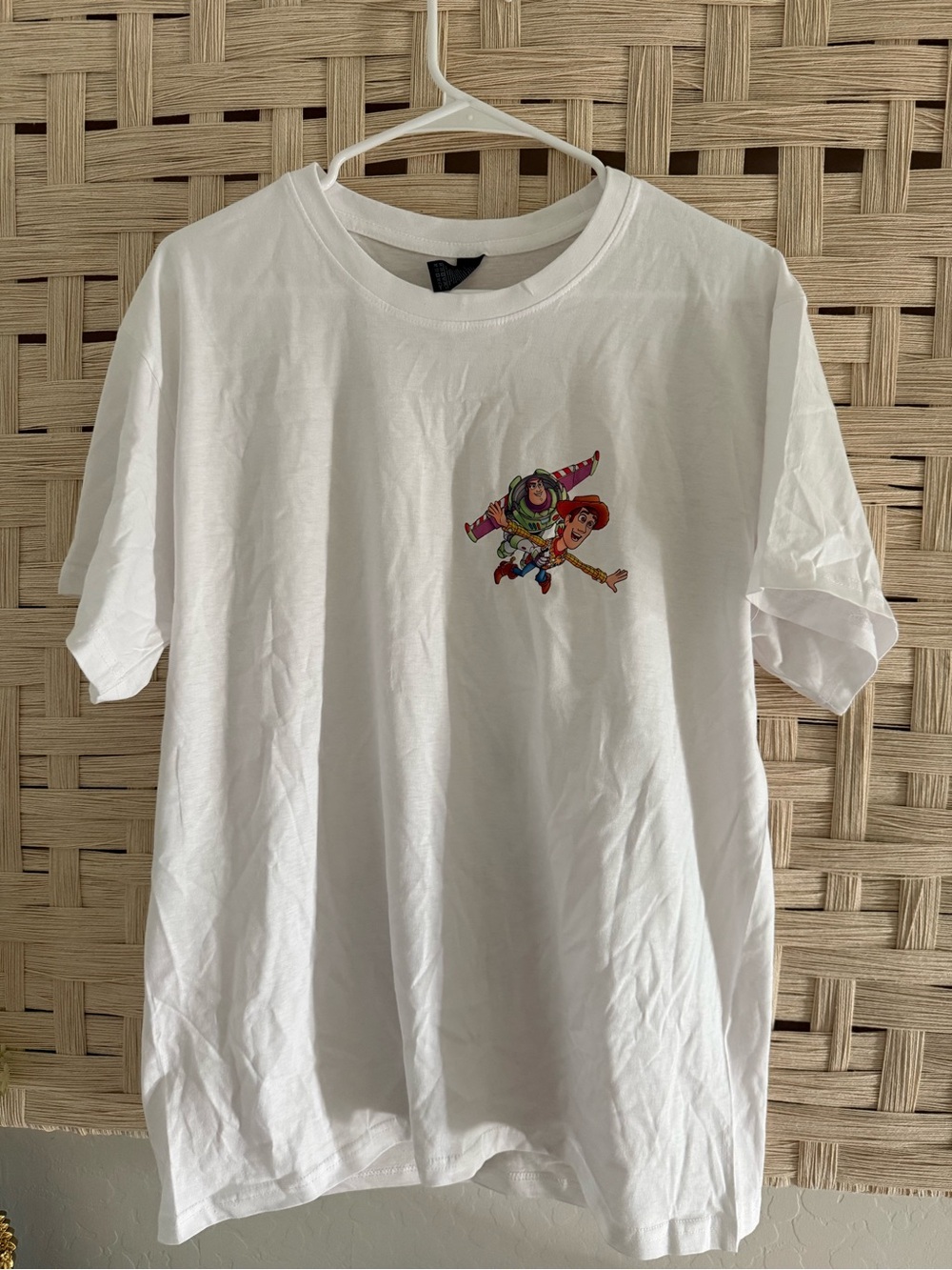 White Graphic Crewneck T-Shirt with Toy Adventure Print